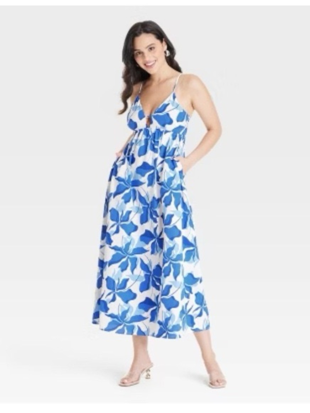 A New Day Blue Floral Midi Dress XXL